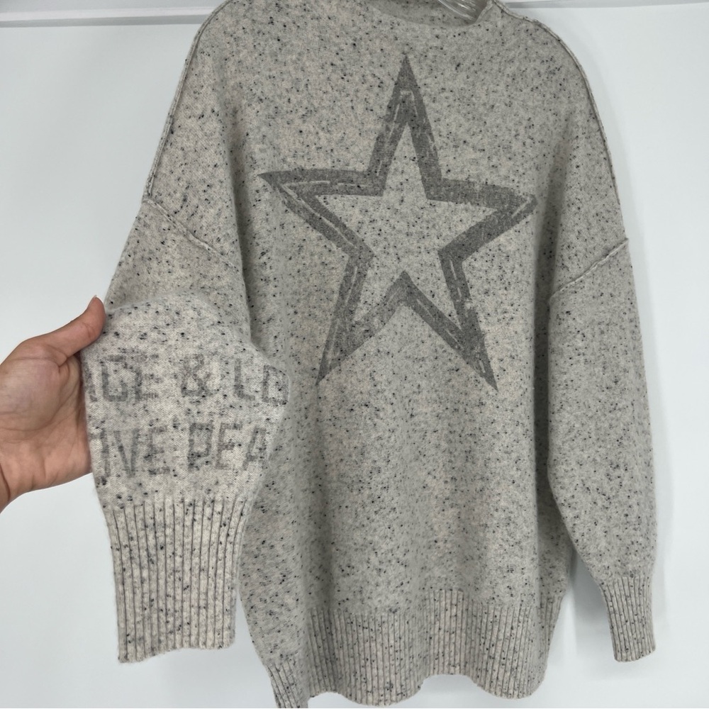 Pilcro 100% Cashmere Grey Star Mock Neck Prep Lightweight Knit Pullover Sweater - Picture 2 of 7